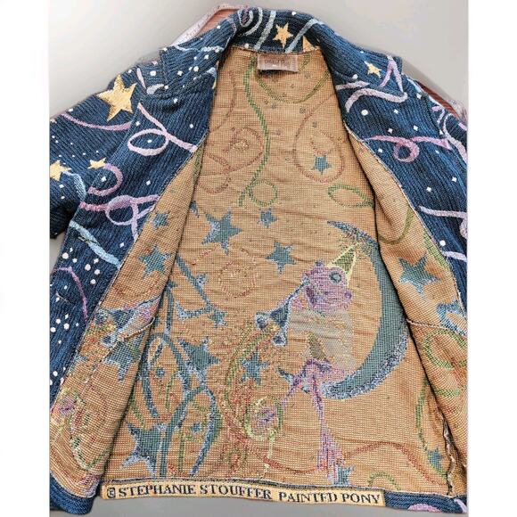 VtgPainted Pony Stephanie Stouffer Celebration Frog Tapestry Jacket Large Women - Picture 9 of 9
